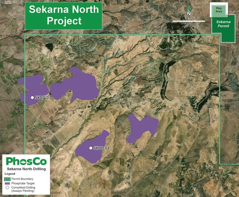 Sekarna Permit showing location of drill holes and generalised Eocene geology determined from outcrop mapping