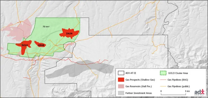 The GOLD-1 prospect within the GOLD Cluster Area in the ADX-AT-II licence area