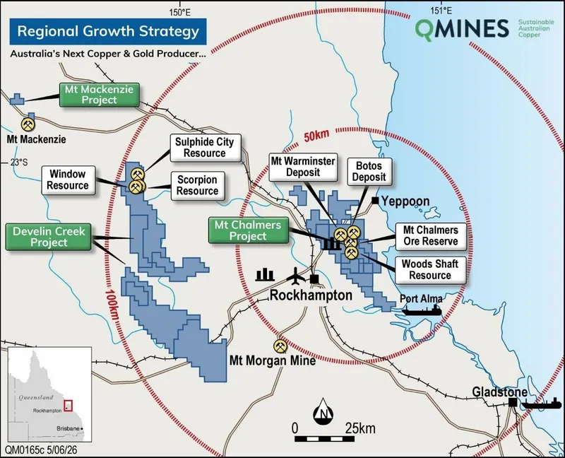 Location of Projects and Infrastructure at Mt Chalmers, Develin Creek and Mt Mackenzie