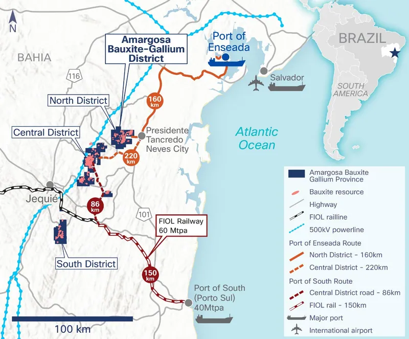 Southern route: from the Amargosa Central District to a proposed FIOL rail load-out that would connect to Port of South once the rail and port are completed