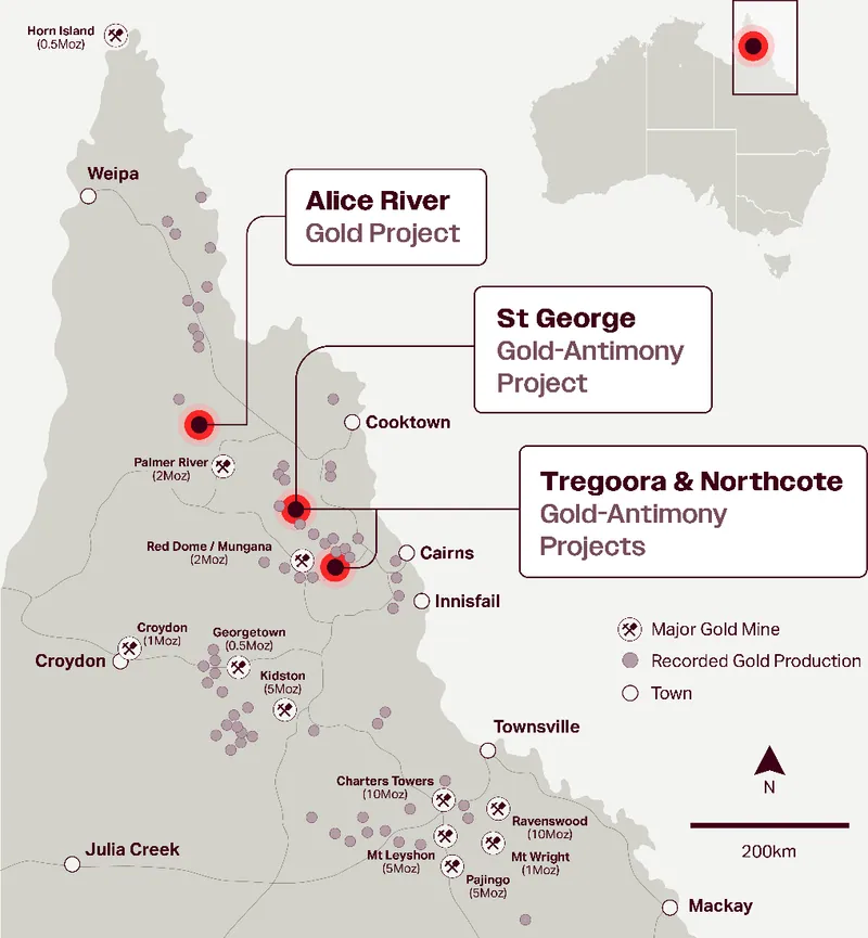 Location map showing North Queensland projects