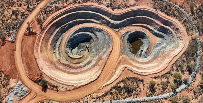 Aerial image of the completed Lady Herial gold open pit