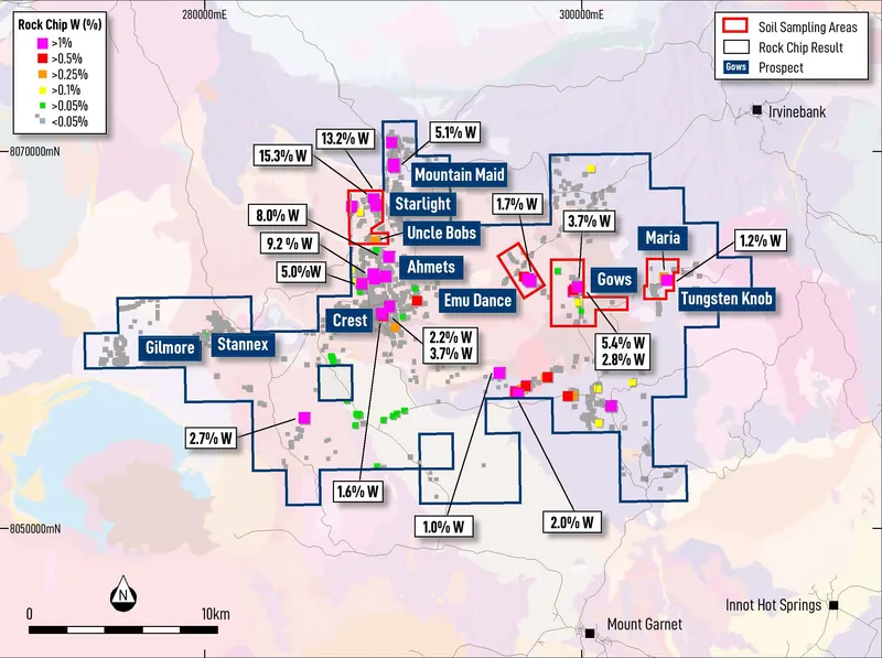 Location of prospects where soil samples have been collected recently at the Mt Garnet Tin-Tungsten Project. All assays are pending