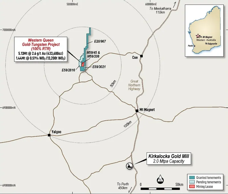 Location of Western Queen mining leases in relation to Kirkalocka