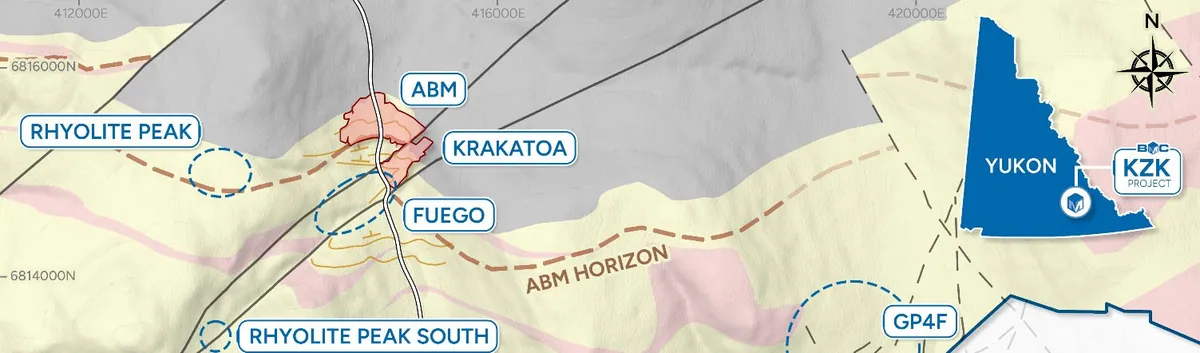 Location map of BMC's key target areas at the KZK property