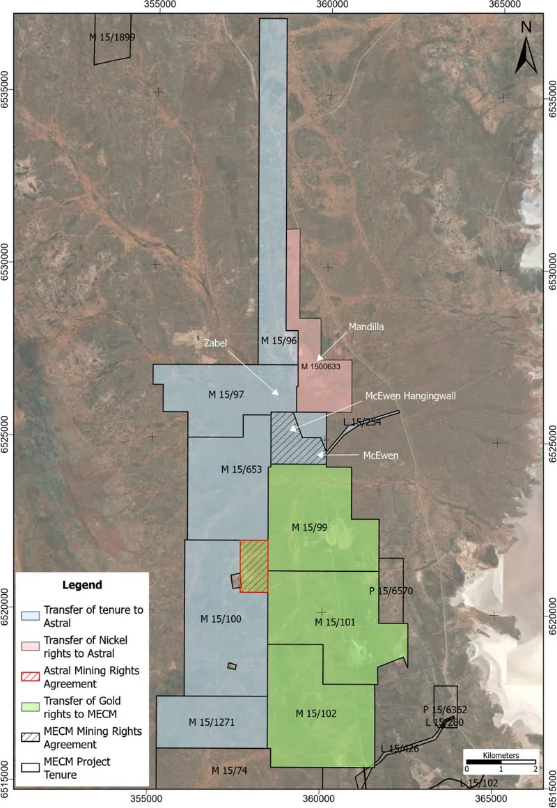 Map showing respective MECM and Astral tenure interests post transaction completion