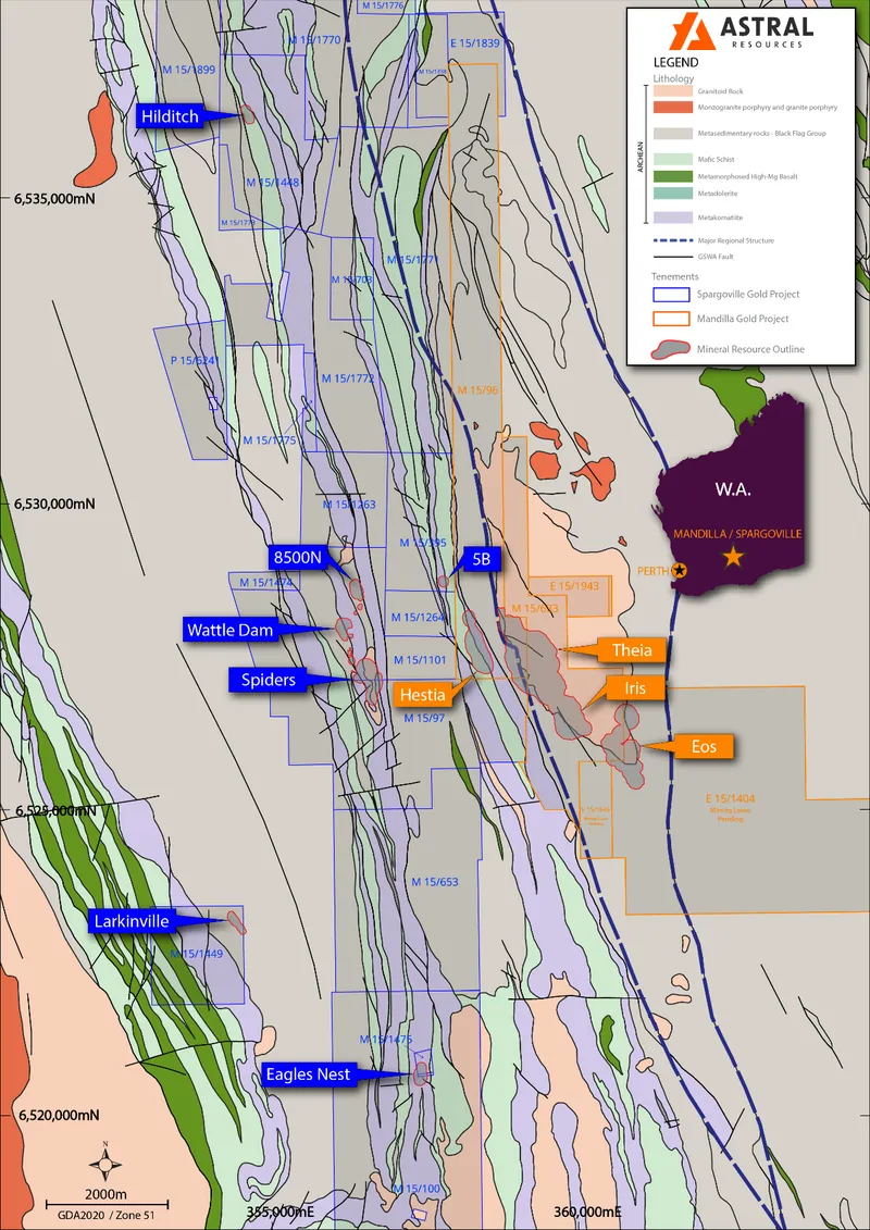 Map of Spargoville and Mandilla Gold Projects on local area geology