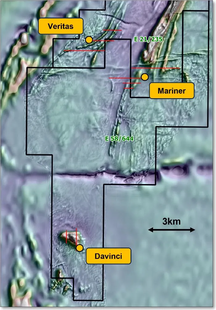 Venus Project – Detailed aeromagnetic data, planned drill lines and prospects (GDA94 z50)