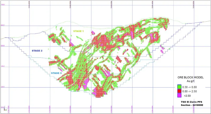 Ternera Deposit Ore Reserve Pit Section 7036200N (looking North)