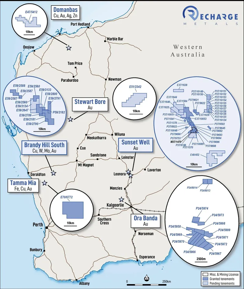 Location of Recharge’s exciting regional exploration targets as at 30 September 2026