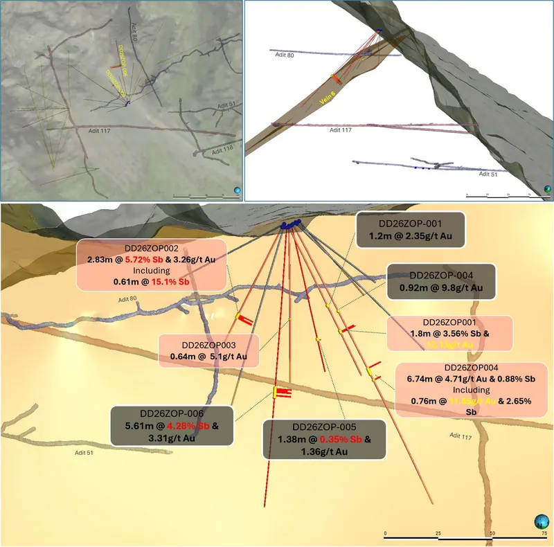 Surface Drillhole assay results showing significant mineralisation