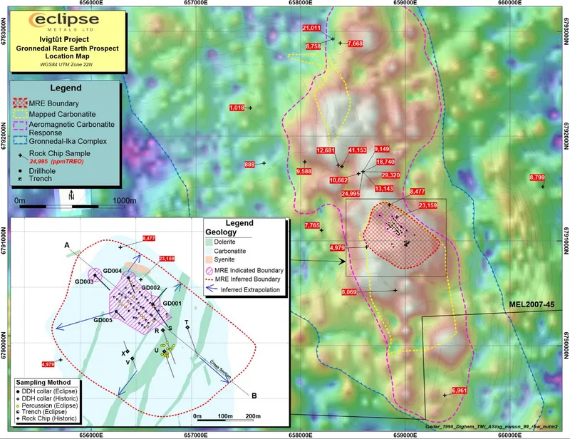 Plan view of Grønnedal Resource Area and Drillhole Location Plan