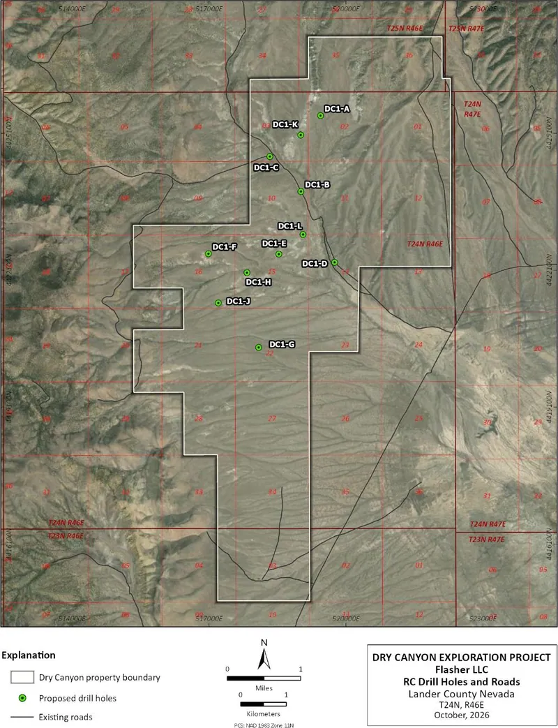 Dry Canyon Maiden Drill Program Permitted Locations