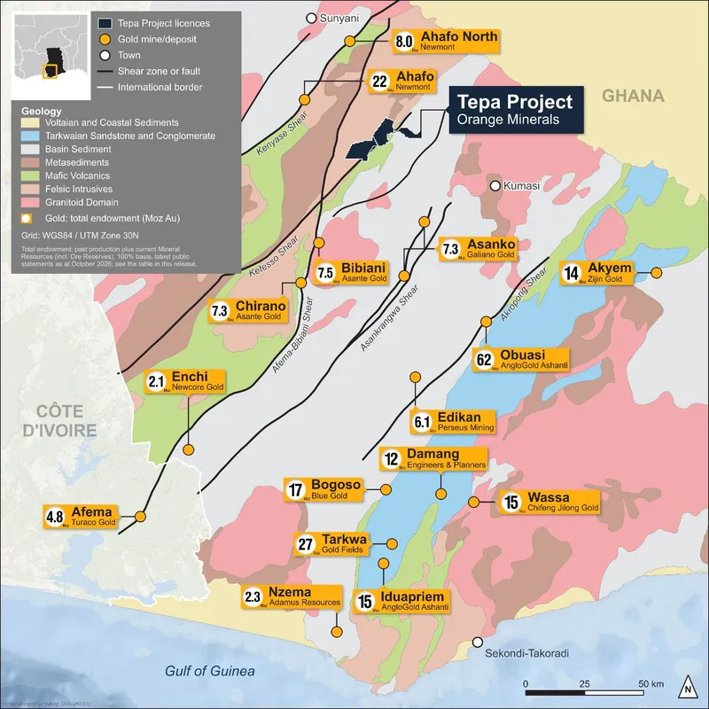 Tepa Project lies within a multi-million ounce gold district1