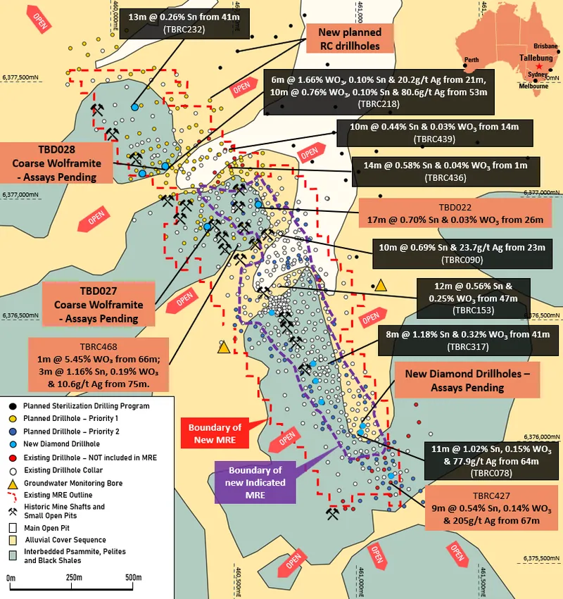 Plan showing the location of the new drilling results