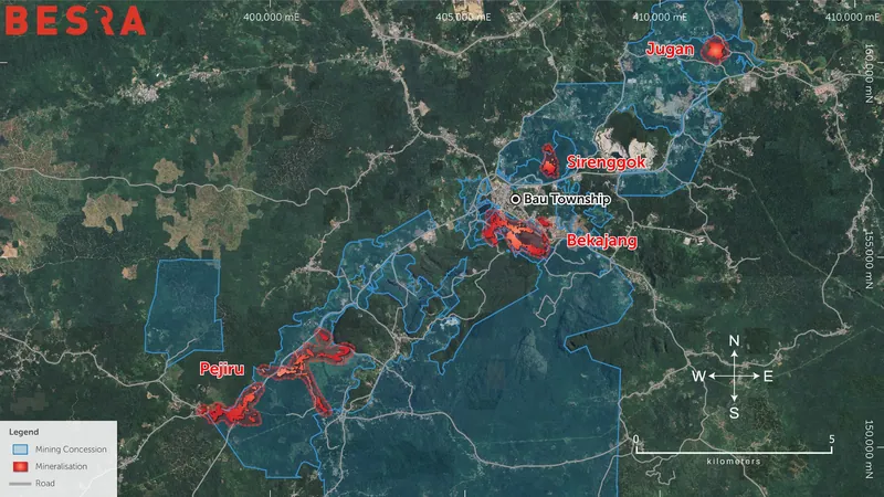 Location of the Bau Resources areas in red and Mining Concessions