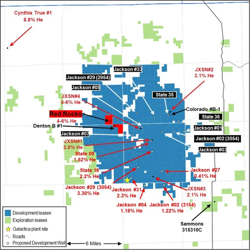 Plan overview of the Galactica/Pegasus project and neighbouring Red Rocks Helium production area
