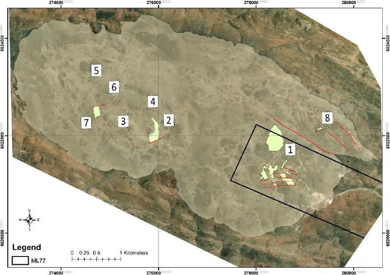 Overview of mapping sites 1 to 8 identified within the Tantalite Valley Complex. 17