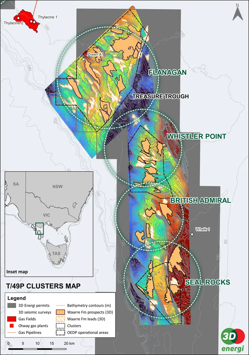 –T/49P exploration permit, offshore Otway Basin, and prospect clusters