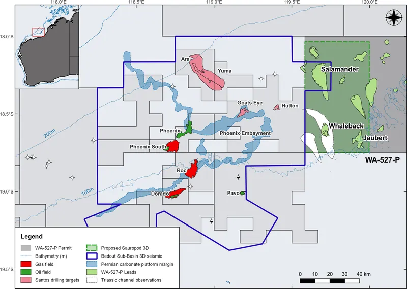 WA-527-P permit and Sauropod 3D Environment Planning area (green polygon)
