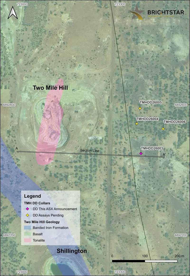 Location map of the Two Mile Hill diamond drillhole collars