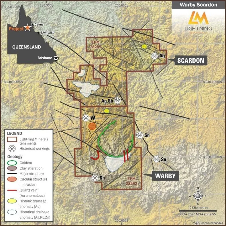 Warby–Scardon regional tenure and geological setting. Source: ASX announcement 21 September 2026