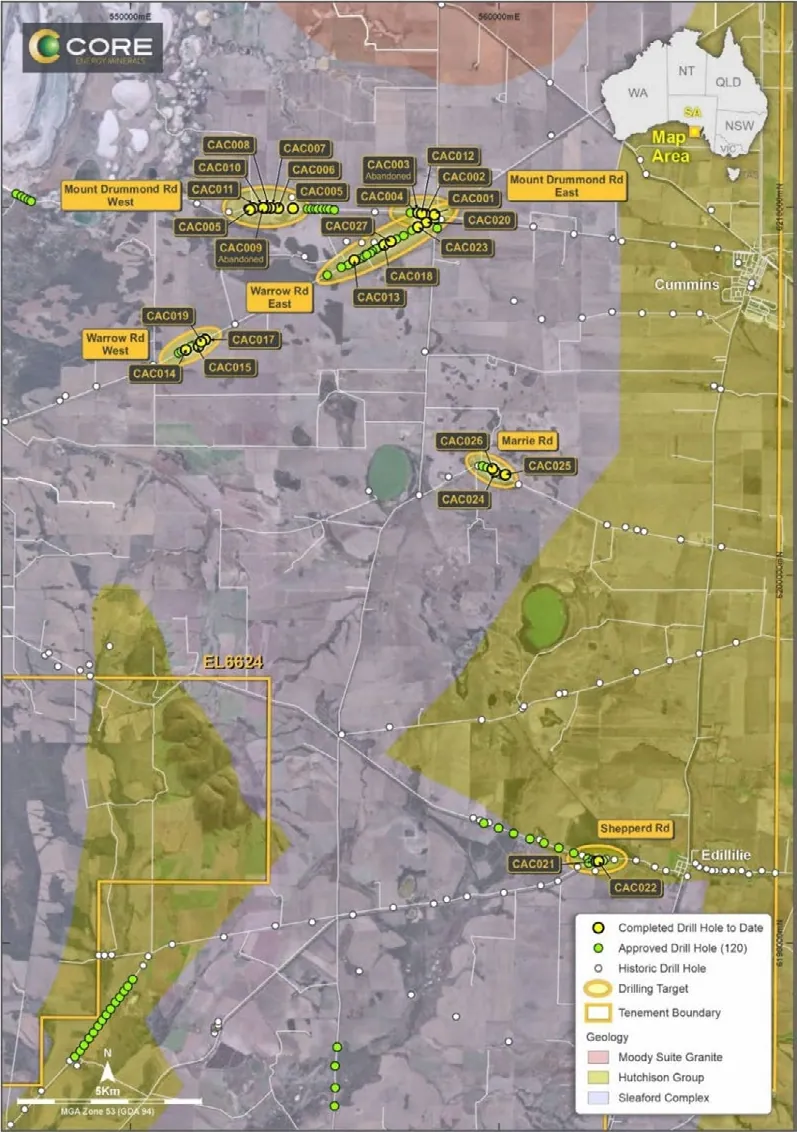 Completed Aircore drilling at CR3’s Cummins Uranium Project, South Australia