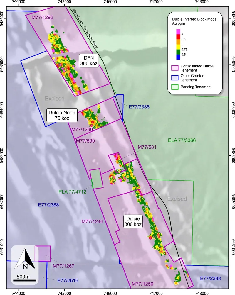 Consolidated Dulcie Project plan showing 2026 inferred block model