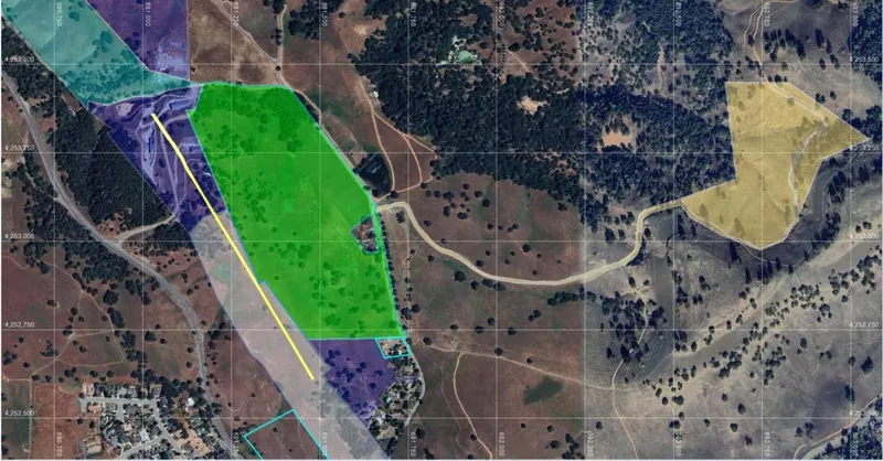 Location of LCSC properties (Green) in relation to all HAR mineral rights (Light Blue-owned/leased) on the Motherlode, totalling around 6km of strike