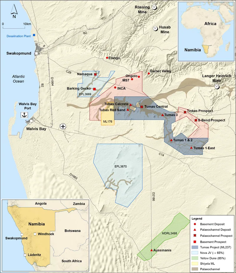 Tumas Project and regional exploration project locations