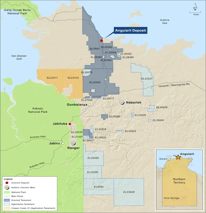 Alligator River Project location incl. Cooper Creek JV tenements and Angularli Deposit