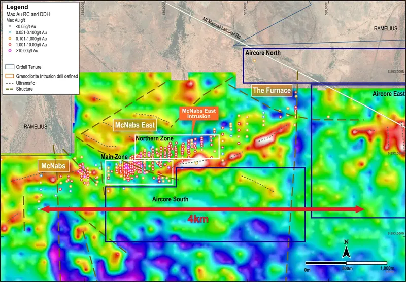 Air-core drilling was completed in September targeting new granodiorite targets within the Air core North, East and South polygons
