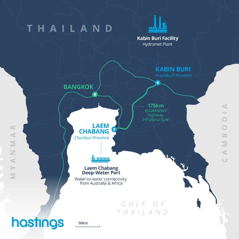 Location of Hastings Rare Earth Hydromet Processing Facility, Kabin Buri, Thailand