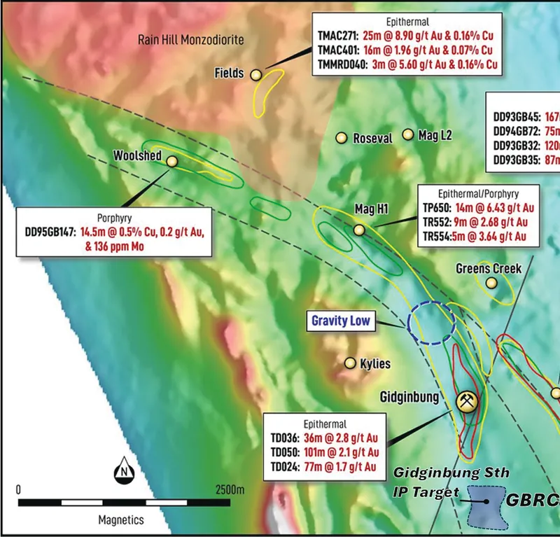 Reduced to pole (RTP) magnetic map of the Southern Zone including Gidginbung South target zone