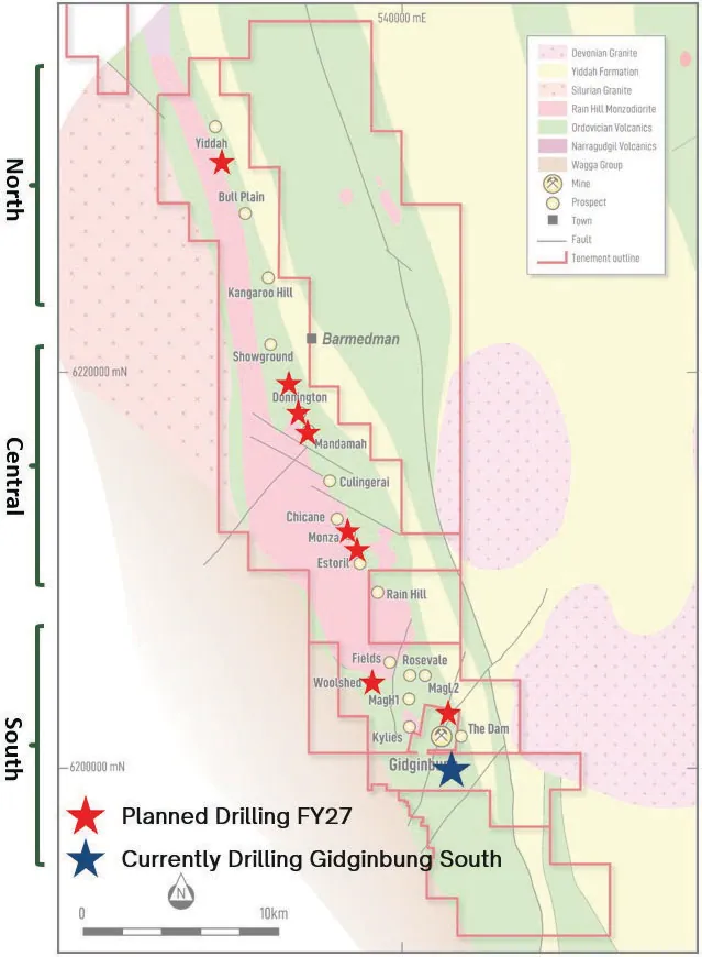 Location of current and developing drill targets across the Gilmore Project