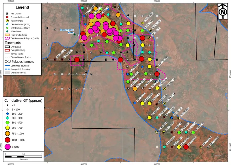 Manyingee South Cumulative GT (ppm m) map