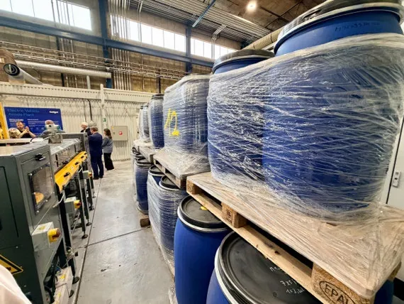 Photos: Talnode®-C production at EVA plant, Sweden (left) and ready for delivery (right)