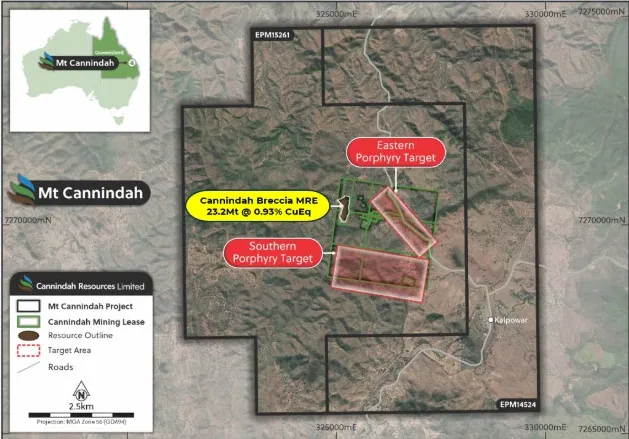 Location of the Mt Cannindah project area and the Mt Cannindah Breccia