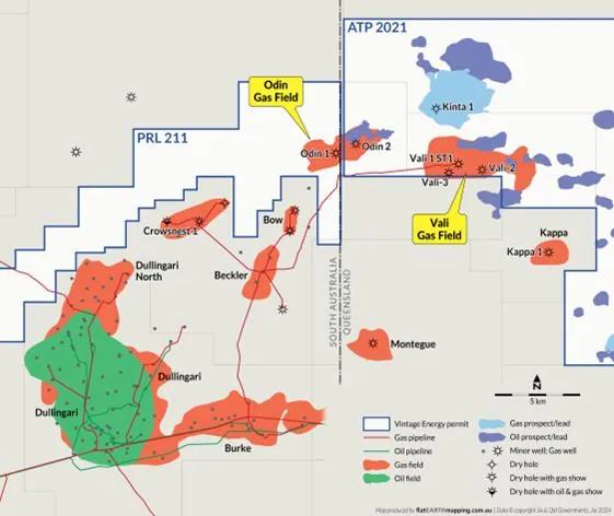 Odin and Vali gas fields, PRL 211 and ATP 2021 Cooper Basin