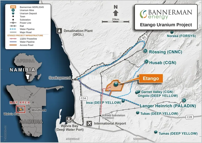 Map from Bannerman Energy Ltd’s announcement “Quarterly Activities Report”