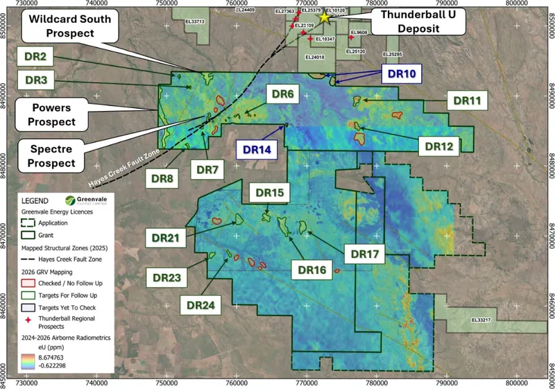 Uranium targets across the southern portion of the Thunderball Uranium Project