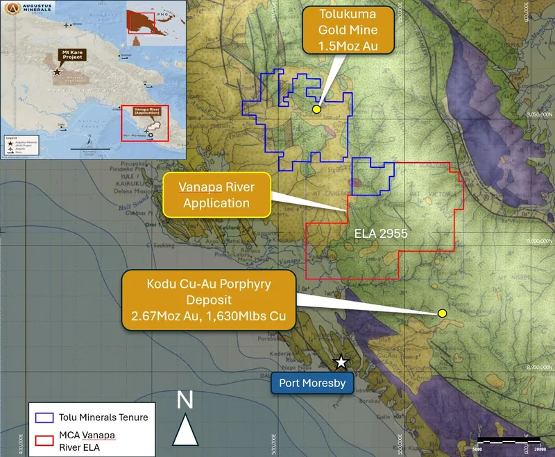 Location of Vanapa River ELA is shown in relation to other nearby large gold/copper deposits