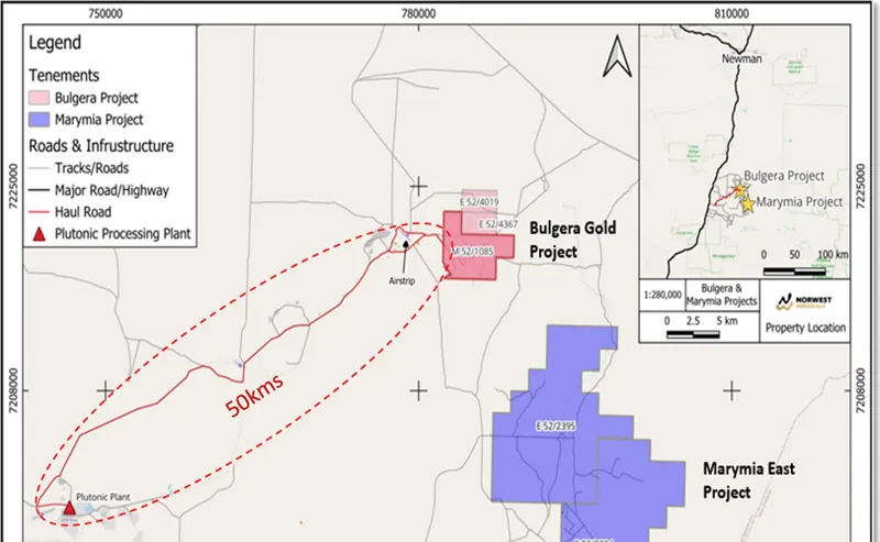 Proximity of Marymia East Project to Bulgera Gold Project (Norwest Minerals)