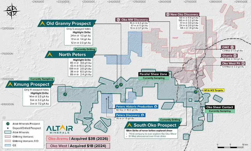 Plan view of the Greater Oko Project with Altair’s project size in comparison to its two adjoining neighbours (G3, GMIN)