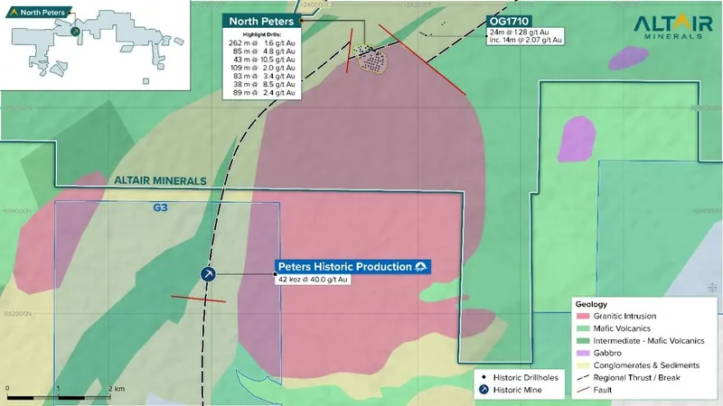 Geological map of Puruni District with NP historic drilling. WGS84 UTM Zone 21N.19,20,26,34