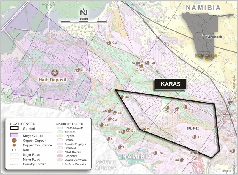 NGX’s Karas Copper project, 10km East of the Haib Porphyry System
