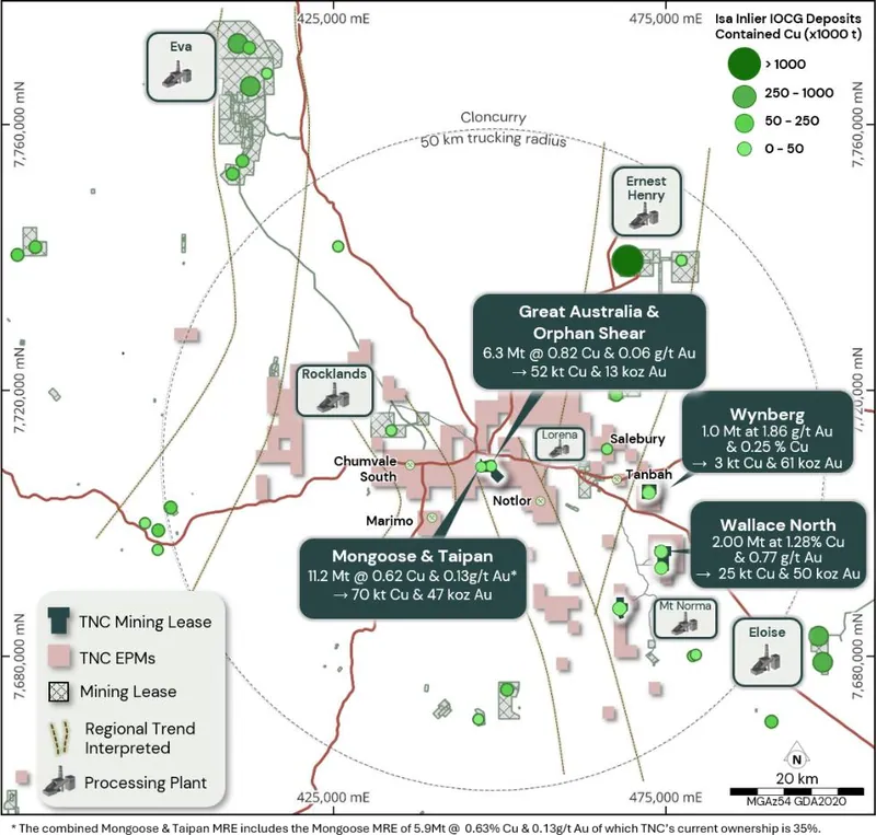 TNC’s Cloncurry Copper Project within context of other regional district copper resources