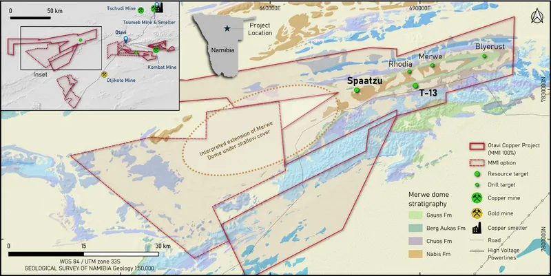 Geology of Merwe Dome and Location of Spaatzu and T-13 Deposits