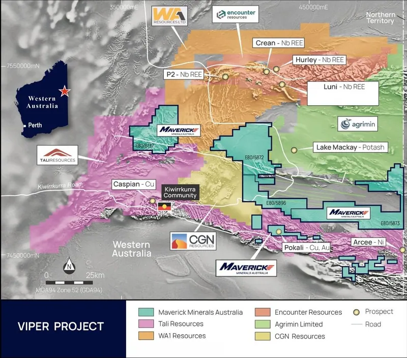 Location of the Company’s West Arunta tenements (Viper Project and Pokali Project)