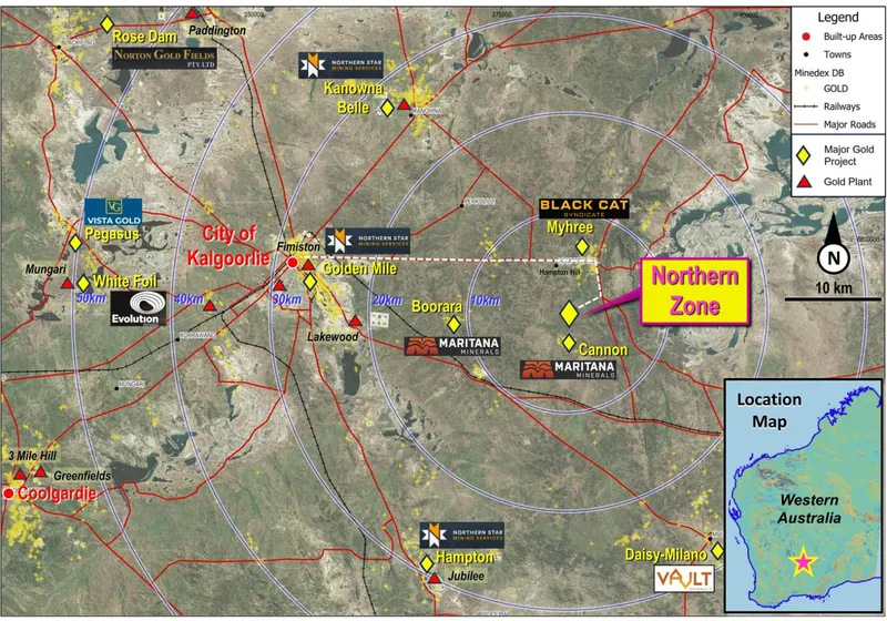 Northern Zone Project Map showing proximity to the Kalgoorlie "Super Pit"